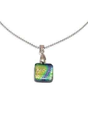 Dichroic glass square pendant necklace
